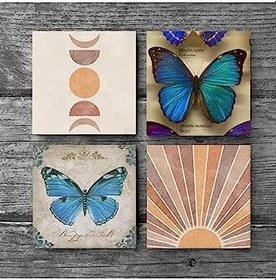Resim Minimalist Soyut, Kelebek Taş Bardak Altlığı Seti - 4 Parça - Dekoratif, Rustik Mutfak Aksesuarı, 10x10 cm, Kaydırmaz Tabanlı, Şık ve Dayanıklı SC462 