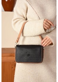 Resim Just Polo Günlük Kombinlere Uygun Kadın Kabartma Baskılı El Ve Omuz Çantası Shopper Siyah - Camel 