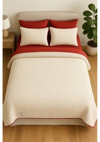 Resim Kırmızı - Ekru Örgü Desen Tek Kişilik Nevresim Takımı Pike Tkm Kırmızı - Krem 