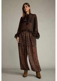 Resim Defacto Relax Fit Normal Bel Leopar Desenli Şifon Pantolon G5653ax25wnbn306 Kahve-bn306 
