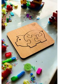 Resim Plywood Ahşap Boyanabilir Çocuklar Puzzle 4mm Domuz Boya Setli 