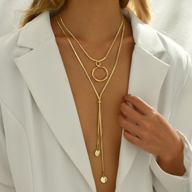 Resim 1 adet basit ve şık dairesel püskül çift katmanlı bıçak zincirli ayarlanabilir kadın aksesuarı 