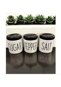 Resim 3 Lü Porselen Baharatlık Baharat Takımı Seti Beyaz - Siyah 