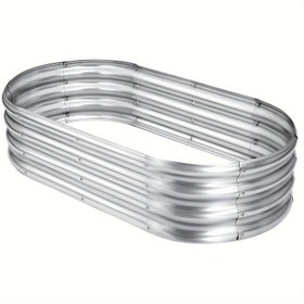 Resim 1 adet, Galvanizli Yükseltilmiş Bahçe Yatağı Kiti, Galvanizli Çiçek Saksıları Bahçe Kutusu Açık Alan, Oval Büyük Metal Sebze 