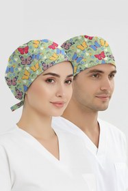 Resim ÇİZGİ MEDİKAL Kelebek Bahçesi Desenli Bone (Cotton Likra Kumaş) 