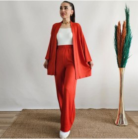 Resim Altı Üstü Butik Düz Geniş Paça Kimono Takımı 
