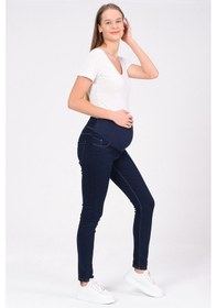 Resim Busa Hamile Esnek Karın Bantlı Skinny Termal Kot Pantolon Mavi-mavi 