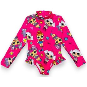Resim Lolliboomkids Kız Çocuk Lol Body Suit Sırt Fermuarlı Uzun Kollu Güneş Koruyucu Fırfırlı Mayo Fuşya 