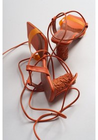 Resim Luvishoes 801 Turuncu Cilt Topuklu Kadın Sandalet Turuncu 