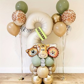 Resim 40 Adet Safari Hayvan Balon Süslemesi Seti - Aslan, Kaplan, Zürafa Folyo ve Sayı Balonları Doğum Günü, Duş, Mezuniyet, Yıl Dönümü, Yaz Partisi Dekorasyonları İçin - Elektrik Gerektirmez 