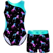 Resim Siyah&mavi Kız Çocuk Kolsuz Jimnastik Tek Parça Mayo Ve Şort Çocuk Bale Dansı Unitard Biketard Siyah - Mavi 