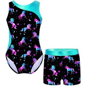 Resim Siyah&mavi Kız Çocuk Kolsuz Jimnastik Tek Parça Mayo Ve Şort Çocuk Bale Dansı Unitard Biketard Siyah - Mavi 