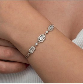 Resim Gümüş Üçlü Baget Taşlı Kadın Bileklik 