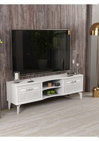 Resim Tv Sehpası Tv Ünitesi Vera Beyaz Çizgili 5053 Beyaz 