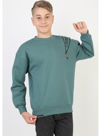Resim Fermuarlı Respect Baskılı Siyah Erkek Çocuk Sweatshirt-90844 Yeşil 