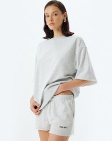 Resim Kısa Kollu Bisiklet Yaka Pamuklu Sweatshirt 