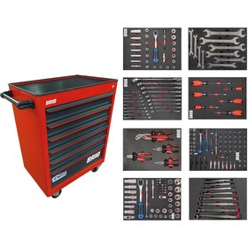 Resim Brio 6 Çekmeceli Hareketli Takım Dolabı Pro 239 Parça Kırmızı 