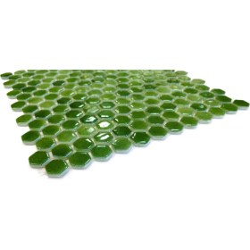 Resim MozaiKristaL Mutfak Tezgah Arası, Banyo, Havuz, Sauna, Spa ve Yaşam Alanlarının Tüm Yüzeyleri Için 22 mm Hegzagonal P. Yeşil, 29X29 cm Fileli Cam Mozaik. ( 6 File Karo = 0.5 M2 Fiyatıdır ) 