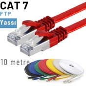 Resim IRENIS Kırmızı Cat7 Yassı Ftp Ethernet Network Kablosu 10 m 