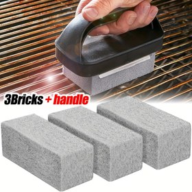 Resim 3'lü Paket Ağır Hizmet Tipi Temizleme Blokları Ergonomik Saplı - Barbekü Izgaraları, Havuz Karoları, Lavabolar ve Ateş Çukurlarındaki Zorlu Yağ ve Kir İçin Kolay Leke Çıkarıcı - Porselen ve Paslanmaz Çelik için Çizik Yapmayan Yüzey Koruma 