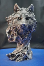 Resim Büyük Boy Özel Tasarım Kurt Başı Heykel Biblo Kurt Hediyelik Dekoratif Aksesuar 30 Cm Gümüş 