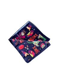 Resim Saten Bandana Saten Fular Saten Çanta Aksesuarı Özel Desen Bandana 45x50 Cm Bordo - Mavi 