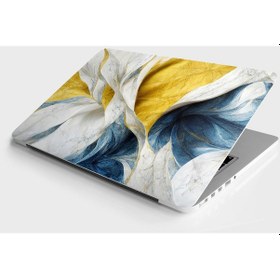 Resim Laptop Sticker Bilgisayar Notebook Pc Kaplama Etiketi Mavi Sarı Ebru 