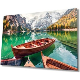 Resim Miyrem Glasses Collection -a1^ Kayık Ve Göl Manzara Doğa Cam Tablo 