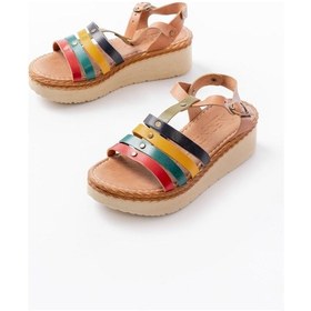 Resim 730-142 Multi Hakiki Deri Ortopedik Taban Kadın Sandalet Bej 