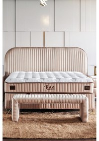 Resim Line Visco Yatak 90x200 Cm Tek Kişilik 28 Cm Visco Süngerli Yaylı Lüks Yatak Orta Sert Krem Kumaş 