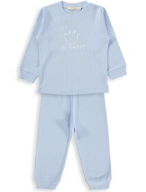 Resim Minidamla Gülen Yüz Baskılı 1-6 Yaş Pijama Takımı - Mavi - Açık Mavi / 6-7 Yaş 