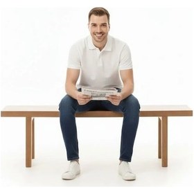 Resim Erkek Pike Kumaş Düğmeli Yaka Regular Fit Günlük Kısa Kol Tişört T-shirt - Beyaz Beyaz 