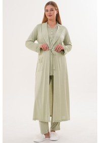 Resim Mecit Pijama Mecit 6330 Yeşil Sabahlıklı Lohusa Pijama Takımı 