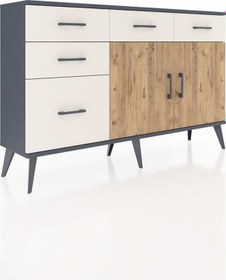 Resim Arges Konsol 2 Raflı 5 Çekmeceli 2 Kapaklı 132x30x83 Antrasit-çam/aytaşı Çam/aytaşı 