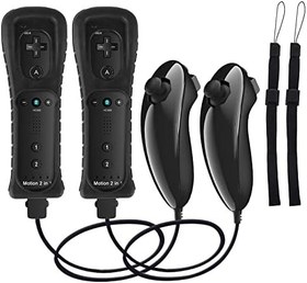 Resim Nintendo Wii ve Wii U Kontrolörü ile Uyumlu Uzaktan Kumanda ve Nunchuck Kontrolörü, Silikon Kılıflı ve Bilek Kayışı Dahili Hareket (BB) ile Crifeir 2'li Paket Wii Kontrolörü 