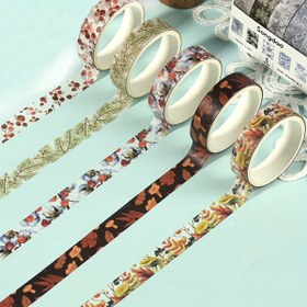 Resim 5 rulo ağaç dalları, düşmüş yapraklar ve kar taneleri desenli washi bant. El kitapları, scrapbooklar ve fotoğraf albümleri için güzel desenli bant. Kolay yırtılabilir ve çeşitli renklerde mevcuttur. Ekran kenarlarını, günlük fotoğraf albümlerini, planlayıcıları ve parti dekorasyon bantlarını süslemek için uygundur 