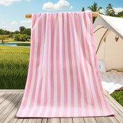 Resim 140 * 70 cm Mercan Kadife Geniş Çizgili Büyük Havlu Kenarlı Banyo Havlusu Kalınlaştırılmış Şerit Plaj Havlusu, Kamp için Uygun, Plaj, Spor Salonu, Sırt Çantası Seyahat, Spor, Yoga ve Yüzme 