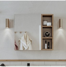 Resim Banyo Dolabı Kulpsuz Tek Kapaklı Atlantik Çam Mdf 65 Cm Aynalı Atlantik Çam 
