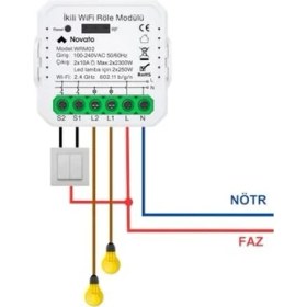 Resim Uyumlu Akıllı Anahtar Modülü, Çift Çıkışlı, Anahtar Girişli, 2X10A - 220V Röle, Asistan ve Destekli 