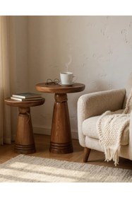 Resim ASELYA HOME Doğal Ahşap 2’li Set Mantar Yan Sehpa Modern Fiskos Zigon Çiçeklik 