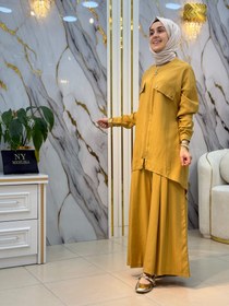 Resim KADO ÖNÜ KISA ARKASI UZUN ETEKLİ PANTOLONLU TAKIM 251267 - Bordo / 44 