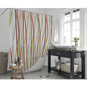 Resim Şerit Desenli Banyo Perdesi 180x200 CM Tek Kanat Duş Perdesi Çok Renkli 