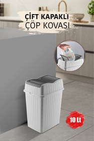 Resim MYBOX 10 L - Çift Kapaklı Slim Çöp Kovası - Dekoratif Ev Ofis Banyo Mutfak Düzenleyici Çöp Kutusu Beyaz 