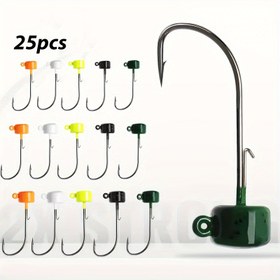 Resim Jig Başlı Kanca Seti Ned Rig için - Tatlı ve Tuzlu Suda Levrek ve Crappie Yakalamak için İdeal - Yumuşak Yemler için 1/8oz, 1/10oz ve 1/12oz Kanca Dahil 
