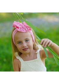 Resim Kız Bebek Çocuk Çiçek Detaylı El Yapımı Yumuşak Esnek Pamuklu Penye Saç Bandı - 3 - 6 Yaş / Pembe Pembe 