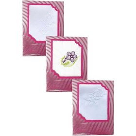 Resim 3 Lü Özel Paket Premium Kadın İşlemeli Mendil Seti %100 Pamuk 28x28 Cm Çok Renkli 