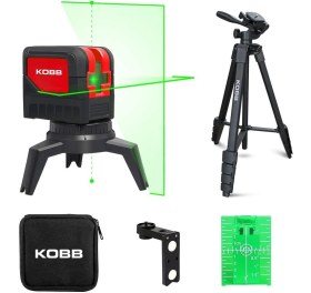 Resim KOBB KBL92GTP Yatay ve Dikey Otomatik Hizalamalı Yeşil Çapraz Çizgi Lazer, 2 Noktalı Şakül Lazer Distomat + Mini Tripod + Tripod 