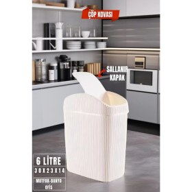 Resim 6 Lt Krem Çöp Kovası, Mutfak ve Ofis Kullanımı, Şık ve Pratik Tasarım 