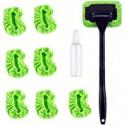 Resim 9 parçalı Evrensel Araba Ön Cam Temizleme Kiti, 7 Tekrar Kullanılabilir ve Yıkanabilir Mikrofiber Ped, Uzatılabilir Sap ve Sprey Şişesi ile - Kolay Temizlik için Yeşil İç Cam Silme Seti, Otomatik Detaylandırma Aracı|Ayarlanabilir Sap|Dayanıklı Plastik, Araba Yıkama Aksesuarı 