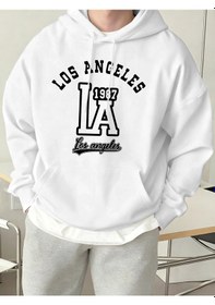 Resim Los Angeles Mektup Baskılı Kapüşonlu Üstler Erkek Polar Sokak Modası Sweatshirtleri Sonbahar Beyaz 